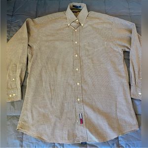 Tommy Hilfiger houndstooth brown long sleeve dress shirt 15 medium men's